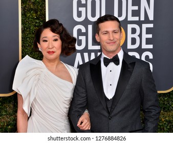 LOS ANGELES, CA. January 06, 2019: Sandra Oh & Andy Samberg  At The 2019 Golden Globe Awards At The Beverly Hilton Hotel.
 