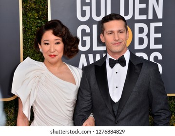 LOS ANGELES, CA. January 06, 2019: Sandra Oh & Andy Samberg  At The 2019 Golden Globe Awards At The Beverly Hilton Hotel.
 