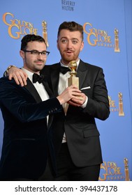 LOS ANGELES, CA - JANUARY 10, 2016: Sam Smith & Jimmy Napes At The 73rd Annual Golden Globe Awards At The Beverly Hilton Hotel.