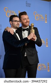 LOS ANGELES, CA - JANUARY 10, 2016: Sam Smith & Jimmy Napes At The 73rd Annual Golden Globe Awards At The Beverly Hilton Hotel.