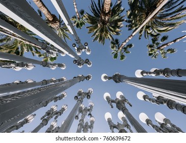 Los Angeles, CA - January 17, 2017: 'Urban Light' is a large-scale assemblage sculpture by Chris Burden at the Los Angeles County Museum of Art. The installation consists of 202 restored street lamps.