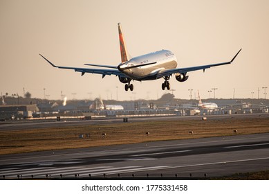 Los Angeles, CA - July 10 2020: Plane Landing At LAX During Covid Pandemic