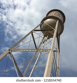 LOS ANGELES, CA, JULY 2015: Angled View, Looking Up At Iconic Water Tower At Warner Brothers Studios In Hollywood, California, On An Overcast Summer Day