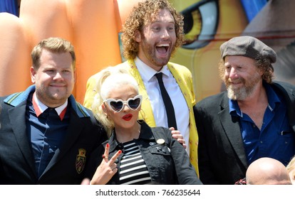 LOS ANGELES, CA - July 23, 2017: James Corden, Christina Aguilera, TJ Miller, Steven Wright At The World Premiere For 