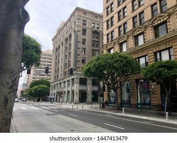 LOS ANGELES, CA, JUN 2019: Apartment And Office Buildings On Spring St In The Historic Core District Of Downtown