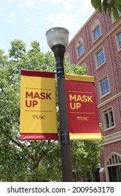 Los Angeles CA June 21, 2021
Mask up sign at USC University of Southern California campus.