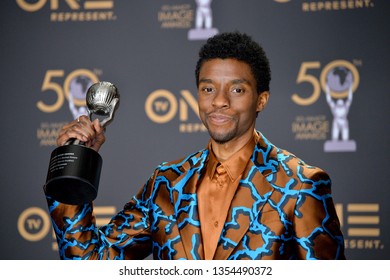 LOS ANGELES, CA. March 30, 2019: Chadwick Boseman At The 50th NAACP Image Awards.
Picture: Paul Smith/Featureflash