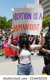 LOS ANGELES, CA - MAY 14: Protestors Gather Outside Los Angeles City Hall To Fight For Women's Rights To Reproductive Healthcare On Saturday, May 14, 2022 In Los Angeles, CA.