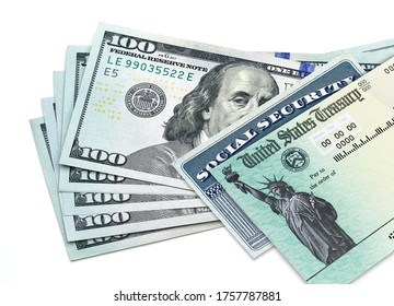 Los Angeles, CA - May 19, 2020: United States Treasury Check With US Currency. Coronavirus Economic Impact Stimulus Payments Or IRS Tax Refund. 