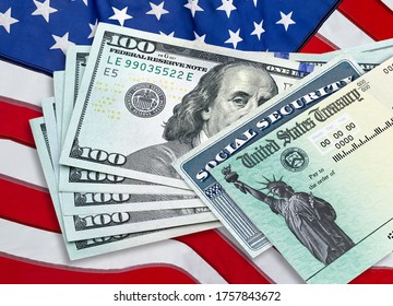 Los Angeles, CA - May 19, 2020: United States Treasury Check With US Currency. Coronavirus Economic Impact Stimulus Payments Or IRS Tax Refund. 