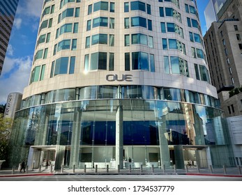 LOS ANGELES, CA, MAY 2020: Entrance Lobby To OUE Skyspace And The US Bank Tower In Downtown