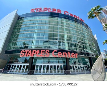 LOS ANGELES, CA, MAY 2020: Entrance To Staples Center Sports Venue, Home Of The Los Angeles Clippers And Lakers Basketball Teams, And The LA Kings Ice Hockey Team