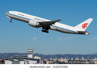 Los Angeles, CA - Nov 13 2021: An Air China Cargo Boeing 777F Departing LAX. 