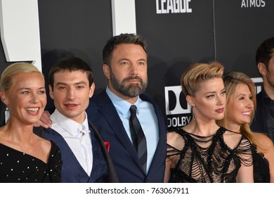 LOS ANGELES, CA - November 13, 2017: Connie Nielsen, Ezra Miller, Ben Affleck & Amber Heard at the world premiere for "Justice League" at The Dolby Theatre, Hollywood