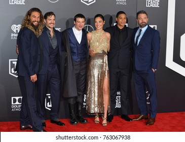 LOS ANGELES, CA - November 13, 2017: Jason Momoa, Henry Cavill, Ezra Miller, Gal Gadot, Ray Fisher, Ben Affleck at the world premiere for "Justice League" at The Dolby Theatre, Hollywood