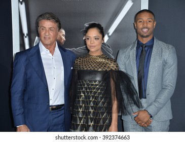 LOS ANGELES, CA - NOVEMBER 19, 2015: Actors Sylvester Stallone & Michael B. Jordan & Actress Tessa Thompson At The Premiere Of 