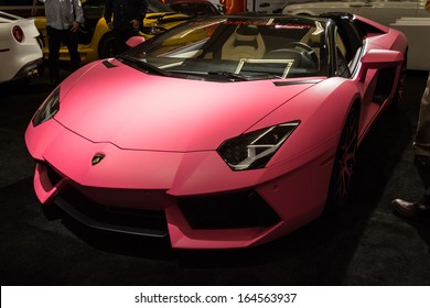 LOS ANGELES, CA. NOVEMBER 20:Pink Lamborghini Car On Display At The LA Auto Show At The L.A. Convention Center On November 20, 2013 In Los Angeles, CA 