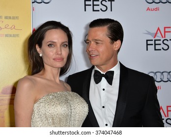 LOS ANGELES, CA - NOVEMBER 5, 2015: Actress/writer/director Angelina Jolie & actor husband Brad Pitt at the AFI Festival premiere of their movie "By the Sea" at the TCL Chinese Theatre, Hollywood.