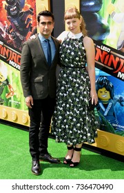 LOS ANGELES, CA - September 16, 2017: Kumail Nanjiani & Emily V. Gordon at the premiere for "The Lego Ninjago Movie" at the Regency Village Theatre, Westwood