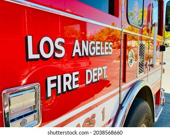 Los Angeles, CA - September 7, 2021: Closeup of LA Fire Department firetruck. 