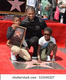 LOS ANGELES, CA. September 7, 2016: Singer/actor Usher & Sons Naviyd Ely Raymond & Usher Raymond V At His Hollywood Walk Of Fame Star Ceremony.