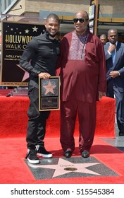 LOS ANGELES, CA. September 7, 2016: Singer/actor Usher & Singer Stevie Wonder At Usher's Hollywood Walk Of Fame Star Ceremony.