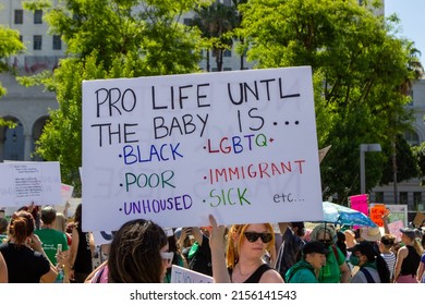 Los Angeles, CA  United States - May 14, 2022: Protesters at the Bans Off Our Bodies Rally