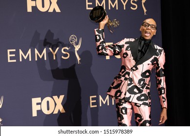 LOS ANGELES, CA / US - SEPTEMBER 22, 2019: RuPaul  with the award for Outstanding Competition Program in the press room during the 71st Emmy Awards at Microsoft Theater