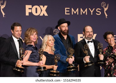 LOS ANGELES, CA / US - SEPTEMBER 22 2019: Cast and crew of 'Chernobyl ' pose with awards for Outstanding Limited Series in the press room during the 71st Emmy Awards at Microsoft Theater