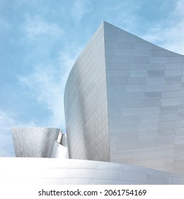 Los Angeles, CA, USA - 03 16 2016: The Walt Disney Concert Hall LA Phil In Los Angeles Designed By Frank Gehry. The Parabolic Stainless Steel Skin Produces Curvy Geometries Overlap That Each Other.