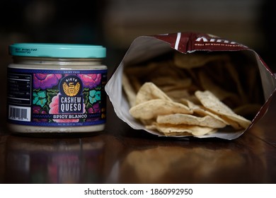 Los Angeles, CA  USA - 05 30 20: Brand Name Vegan Cheese Dip With Chips