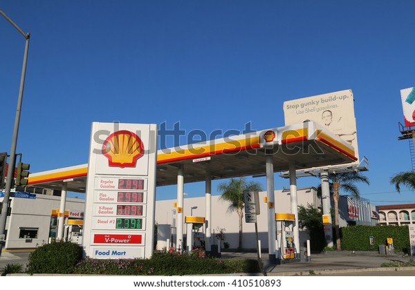 Los Angeles, CA, USA - April 18, 2016: Royal\
Dutch Shell Plc or Shell is an Anglo-Dutch multinational oil and\
gas company. It is the fourth largest company in the world as of\
2014, in term of revenue.