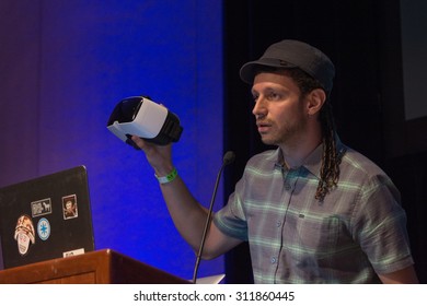 Los Angeles, CA - USA - August 29, 2015: Vangelis Lympouridis, PhD Project Coordinator At School Of Cinematic Arts - MxR Studio During VRLA Expo, Virtual Reality Exposition  Event At The Los Angeles