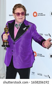 LOS ANGELES, CA / USA - FEBRUARY 09, 2020: Elton John walks the red carpet at the Elton John AIDS Foundation Party on February 09, 2020 in Los Angeles, California.