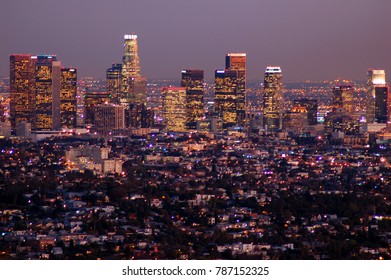 Los Angeles, CA, USA February 2 The city of Los Angeles'  skyline begins to twinkle against a twilight sky. - Shutterstock ID 787152325