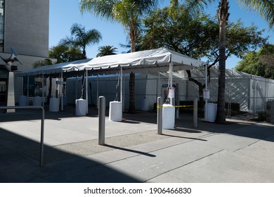 Los Angeles, CA USA - January 30, 2021: Tents Outside Kaiser Hospital For Coronavirus Patient, Testing And Vaccine Patients