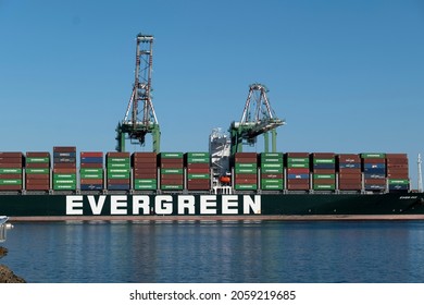 Los Angeles, CA USA - July 16, 2021: Shipping Containers Stacked At The Port Of Los Angeles During Supply Chain Disruption