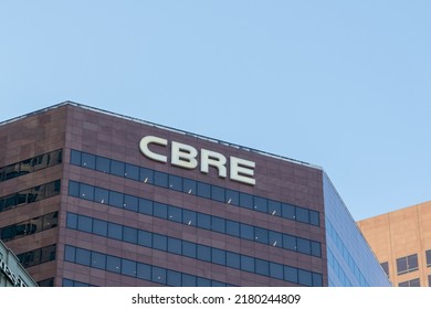  
Los Angeles, CA, USA - July 5, 2022: Close Up Of CBRE Sign On The Building In Los Angeles, CA, USA. CBRE Group, Inc. Is An American Commercial Real Estate Services And Investment Firm.
