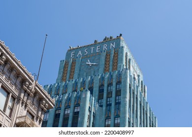 Los Angeles, CA, USA - July 11, 2022: Eastern Columbia Building In Los Angeles, CA, USA, A Thirteen-story Art Deco Building Located In Broadway Theater District Of Downtown Los Angeles.