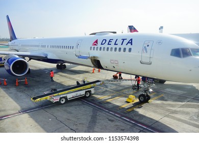 Los Angeles, CA /USA - June 09 2018: Delta Airplane Maintenance