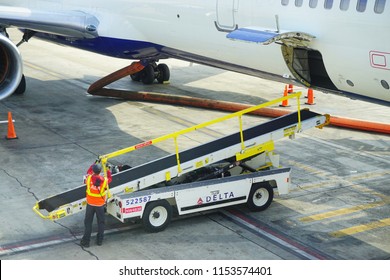 Los Angeles, CA /USA - June 09 2018: Delta Airplane Maintenance