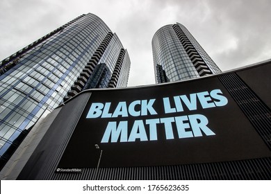 Los Angeles, CA / USA - June 28, 2020: Large LED Display With Black Lives Matter Message At Circa In Downtown