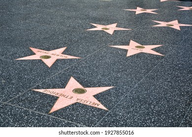 LOS ANGELES, CA, USA - MARCH 27, 2018 : The Hollywood Walk Of Fame Stars In Los Angeles.