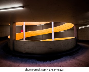 Los Angeles, CA / USA - May 20, 2020: Empty Spiral Parking Lot In Los Angeles