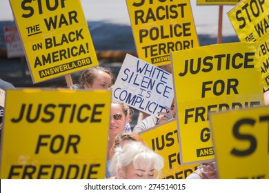 Los Angeles, CA, USA - May 02, 2015: Group Of People Holding Signs During March Against The Death Of Freddie Gray, A Man Of Baltimore Who Was Seriously Injured In Police Custody.