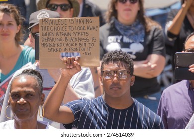 Los Angeles, CA, USA - May 02, 2015: Man Holding Sign During March Against The Death Of Freddie Gray, A Man Of Baltimore Who Was Seriously Injured In Police Custody.