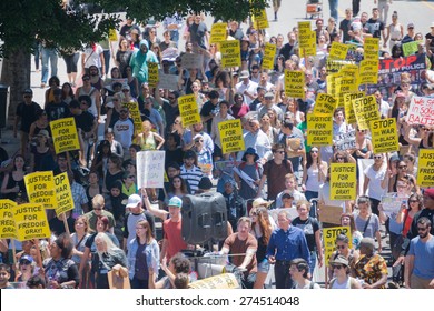 Los Angeles, CA, USA - May 02, 2015: Protestants In The Streets With Signs During March Against The Death Of Freddie Gray, A Man Of Baltimore Who Was Seriously Injured In Police Custody.