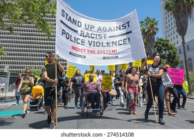 Los Angeles, CA, USA - May 02, 2015: Group With Banners And Posters During March Against The Death Of Freddie Gray, A Man Of Baltimore Who Was Seriously Injured In Police Custody.