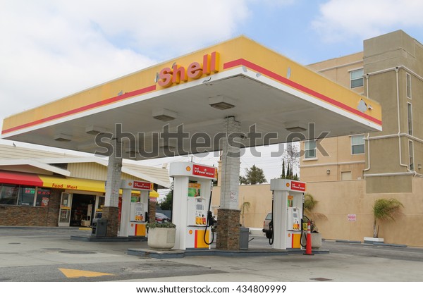 Los Angeles, CA, USA - May 13, 2016: Royal Dutch\
Shell Plc or Shell is an Anglo-Dutch multinational oil and gas\
company. It is the fourth largest company in the world as of 2014,\
in term of revenue.