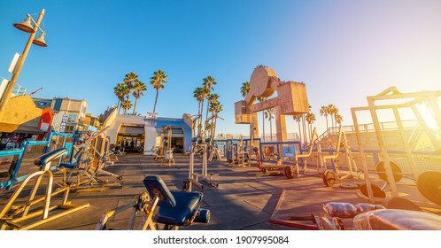 Los Angeles, CA, USA - November 03, 2016: World Famous Muscle Beach Under A Clear Sky At Sunset